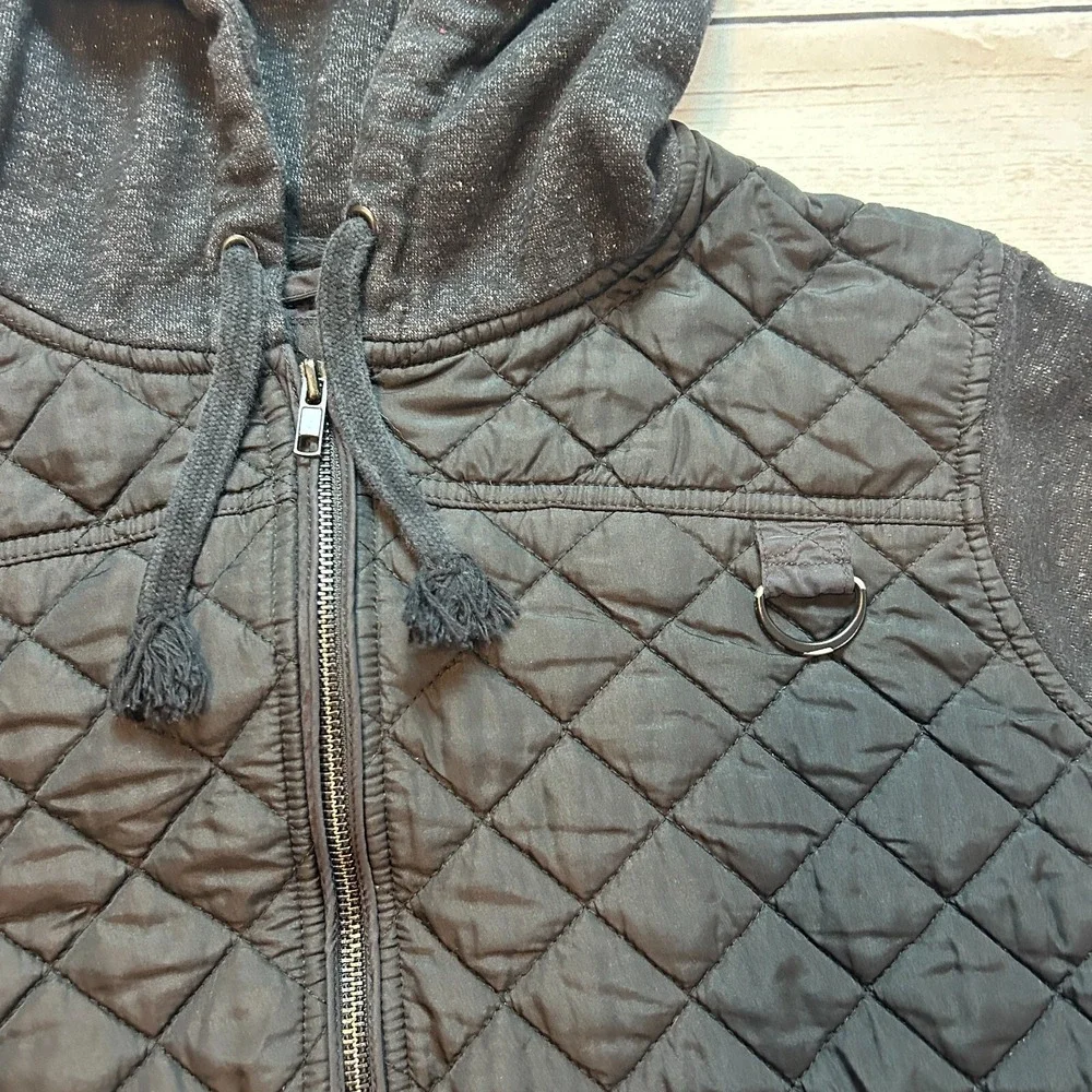 Hurley Hooded Sweatshirt Full Zip‎ Gray Black Quilted Pockets Youth Boys XL